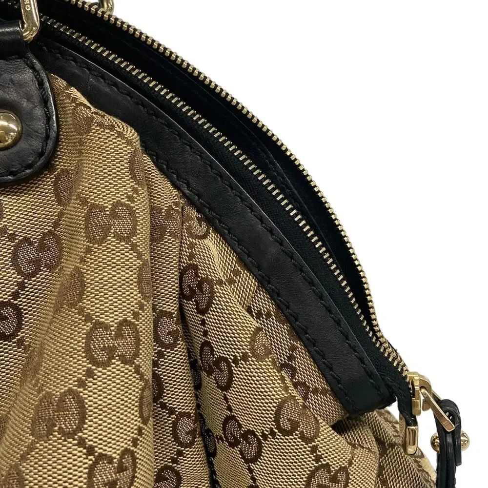 Gucci GG/Sukey Handbag 223974 Beige Dark Brown Black Jacquard Leather